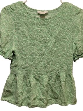 URBAN Romantics Mint Green Smocked Peplum Blouse with White Dot Print